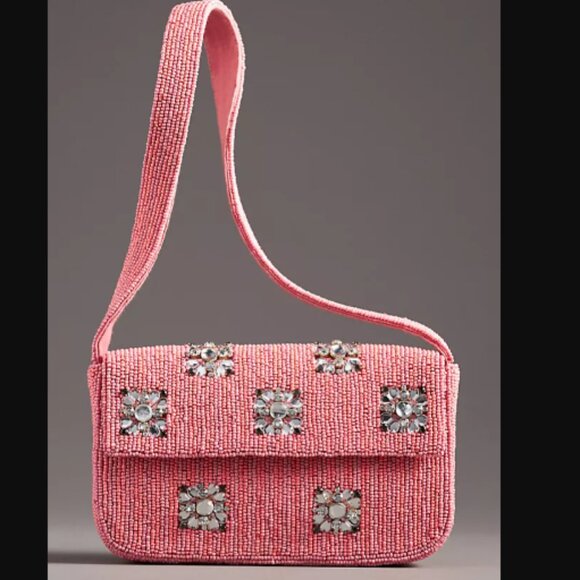 Anthropologie Handbags - NWT ANTHROPOLOGIE The Fiona beaded Shoulder Bag Geometric Edition pink stripe